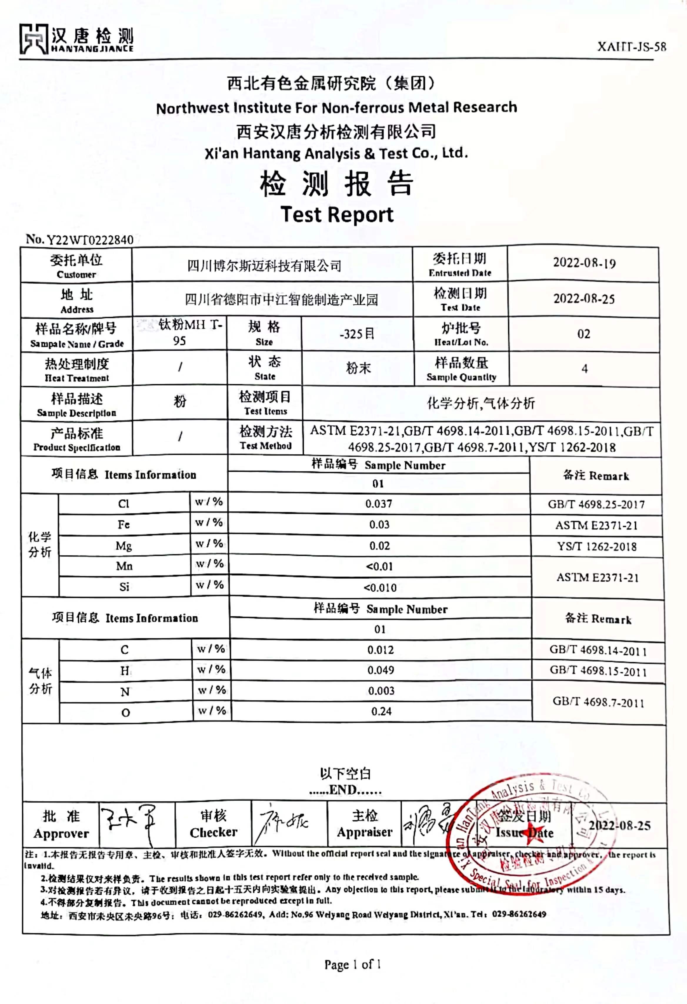 产品质量证书